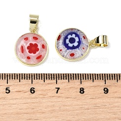 手作りランプワークペンダント  ラウンド  真鍮のアクセサリー付き  ゴールドカラー  18x14x3mm  穴：4x5.5mm&nbsp;LAMP-D002-03A-G