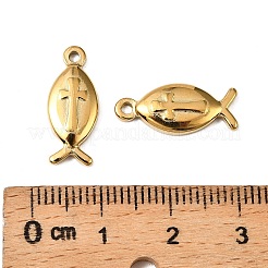 304ステンレスペンダント  イオンプレーティング（ip）  十字架のチャームが付いたイエスの魚  18KGP本金メッキ  18x7.5x2.5mm  穴：1.6mm&nbsp;STAS-F321-08G