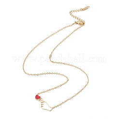 Enamel Gesture Heart Pendant with 304 Stainless Steel Cable Chains for Women Ion Plating(IP)&nbsp;NJEW-P262-04G