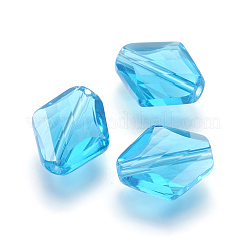 模造オーストリアクリスタルビーズ  グレードAAA  多面カット  菱形  シアン  14~14.5x12x5~7mm  穴：0.9~1mm&nbsp;SWAR-F080-12x14mm-25