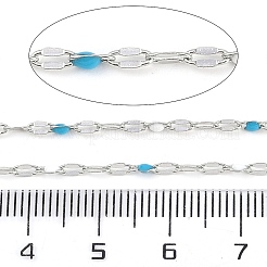 真鍮をあしらったチェーン  エナメル  スプールで  はんだ付け鉛フリー、カドミウムフリー  プラチナ  ミックスカラー  4x2x0.2mm&nbsp;AJEW-Q153-03P-11