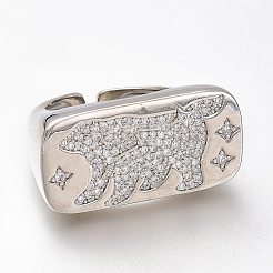 Adjustable Brass Micro Pave Clear Cubic Zirconia Open Cuff Rings&nbsp;ZIRC-I049-34