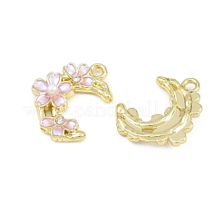 エナメルペンダントと合金  クリスタルラインストーン＆ABSプラスチックイミテーションパール  月と花のチャーム  長持ちメッキ  ラックめっき  ゴールドカラー  ピンク  18.5x15x3.5mm  穴：1.7mm&nbsp;RB-CBA1FD3-11G-02