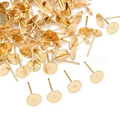 304ステンレススチールスタッドピアス金具  フラットパッドイヤリングポスト  18KGP本金メッキ  12x6mm  ピン：0.7mm&nbsp;STAS-E025-4G