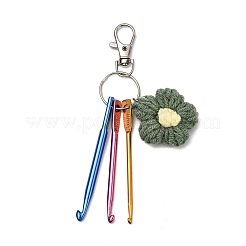 アルミかぎ針と綿編みの花のペンダント装飾  合金製回転式ロブスター クロウ クラスプ バッグ飾り用チャーム  プラチナ  ミックスカラー  129.5mm&nbsp;HJEW-JM04326