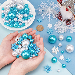 クリスマスをテーマにしたDIYジュエリー作りキット  不透明樹脂スノーフレークカボションを含む  ABSプラスチックパール調ビーズ  空色  164個/袋&nbsp;CRES-PH0001-16