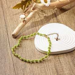 Glass Seed Beaded Flower Necklace with Alloy Enamel Bee Charm&nbsp;NJEW-JN03817-02