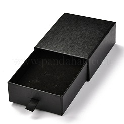 長方形の紙の引き出しボックス  黒のスポンジとポリエステルロープ付き  ブレスレットとリング用  ブラック  9.2x7.4x3.5cm&nbsp;CON-J004-02A-05