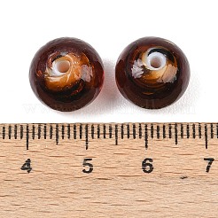 手作りの金砂エナメルランプワークビーズ  ラウンド  シエナ  12~13x10mm  穴：1.2~1.8mm&nbsp;LAMP-B036-01