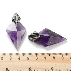 天然石ミックスストーンペンダント  アンティークシルバーメッキ真鍮の金具が付いたファセット加工の凧チャーム  46.5x24x11mm  穴：4.5mm&nbsp;G-K338-10AS