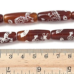 米の形をしたチベット風のDziビーズ連売り  天然石瑪瑙ビーズ  染め＆加熱  サドルブラウン  龍の模様  29~30x9.5~10.5mm  穴：2~3mm  約10個/連  11.38~11.61''（28.9~29.5センチメートル）&nbsp;G-A269-A02-01