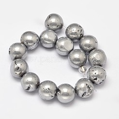 Round Electroplated Natural Druzy Geode Quartz Crystal Beads Strands&nbsp;G-A143A-10mm-01
