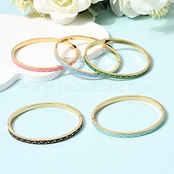 304ステンレススチールエナメルバングル  女性用ヒンジ付きバングル  葉  イオンプレーティング（ip）  18KGP本金メッキ  内径：1.89インチ（4.8cm）x2.19インチ（5.55cm）&nbsp;BJEW-D408-36G