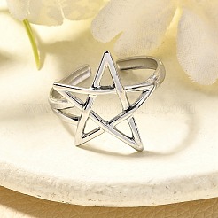 女性用304ステンレススチールオープンカフリング  中空スター  ステンレス鋼色  18.5mm  調整可能&nbsp;RJEW-R010-05S