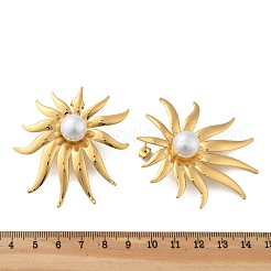 304ステンレススチールスタッドピアス  プラスチック模造パールと  花  18KGP本金メッキ  55.5x54mm&nbsp;EJEW-Z084-17G