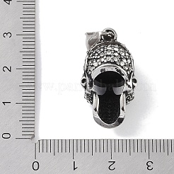 316サージカルステンレスペンダント  ラインストーン付き  スカルチャーム  アンティークシルバー  クリスタル  27x15x16mm  穴：8.5x3.5mm&nbsp;STAS-E212-23AS-01