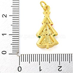 クリスマステーマ  本物の18K金メッキ真鍮エナメルペンダント、丸カンとキュービックジルコニア付き  カドミウムフリー＆鉛フリー  クリスマスツリーのチャーム  23.5x11x4mm  穴：3mm&nbsp;KK-D534-08G-04