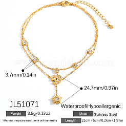 304ステンレススチール製パヴェクリアキュービックジルコニアムーンスターチャームダブルレイヤーアンクレット（女性用）  18KGP本金メッキ  8-1/4インチ（210mm）&nbsp;FS-WG2A725-01