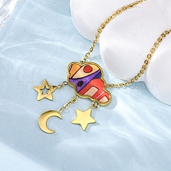 304 Stainless Steel & Plastic Colorful Cloud Moon Star Pendant Necklaces for Women&nbsp;NJEW-U032-01G