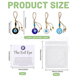 Handmade Flat Round with Evil Eye Glass & Wood Pendant Decorations&nbsp;HJEW-CA00092