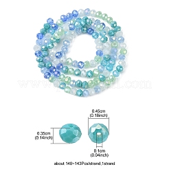 電気メッキガラスビーズセット  多面カット  ロンデル  ライトスカイブルー  4.5x3.5mm  穴：1mm  約140~143個/連  18.90インチ〜19.29インチ（48cm〜49cm）&nbsp;EGLA-yw0002-C06