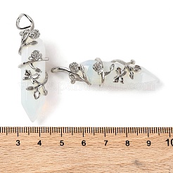 オパライト ダブル ターミナル ポインテッド ペンダント  真鍮の花で包まれたファセットブルテチャーム  プラチナ  50x12x15mm  穴：9x5mm&nbsp;G-C144-03P-12