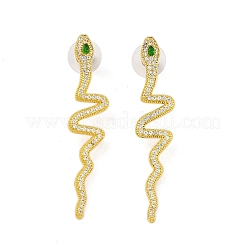 合金ラインストーンスタンドピアス  ヘビ  ゴールドカラー  ライムグリーン  55x11mm&nbsp;EJEW-R021-02G