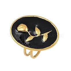 Oval with Rose Pattern 304 Stainless Steel Enamel Finger Rings for Women&nbsp;RJEW-G355-10G