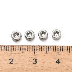 304ステンレススチールビーズ  花付きフラットラウンド  ステンレス鋼色  4x3mm  穴：1.4mm&nbsp;STAS-D204-59P