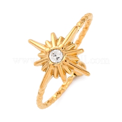 304ステンレススチールラインストーンカフリング  スター  ゴールドカラー  13x13mm  内径：18mm&nbsp;RJEW-D306-23G