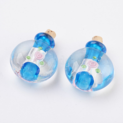 手作り銀箔ランプワーク香水瓶ペンダント  精油ボトル  ミックスカラー  34.5~35.5mm  穴：4.5mm  ボトル容量：0.5~1ml（0.017~0.03液量オンス）&nbsp;FOIL-P001-C
