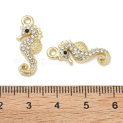 合金クリスタルラインストーンペンダント  海をテーマにしたチャーム  ゴールドカラー  タツノオトシゴ  23x9.5x2.5mm  穴：1.8mm&nbsp;FIND-G108-04F-G