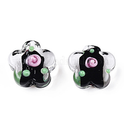 手作りのでこぼこランプワークビーズ  スモモの花  ブラック  13.5~14.5x15x8~10mm  穴：1.5~1.8mm&nbsp;LAMP-N024-04A