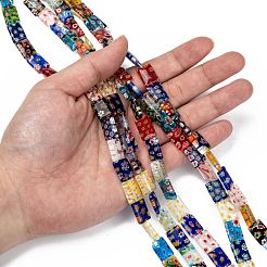 長方形手作りミッレフィオーリガラスビーズ  ミックスカラー  14x10x4mm  穴：1mm  約27個/連  14.9インチ&nbsp;LK-R004-56