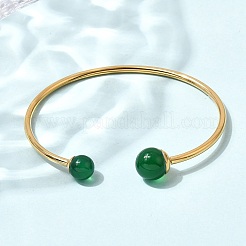 304 Stainless Steel & Nautral Gemstone Torque Bangles&nbsp;BJEW-H644-10G