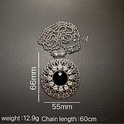 European style Alloy Crystal Rhinestone & Black Resin Flower Pendant Ball Chain Necklaces for Women&nbsp;PH9473