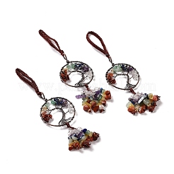 Wire Wrapped Chakra Chips Natural Gemstone Big Pendant Decorations&nbsp;HJEW-H057-02D-01