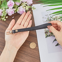 牛革バッグストラップ  ライトゴールドメッキの回転留め金付き  ブラック  19.7x1.15x0.9cm&nbsp;FIND-WH20003-14A-LG