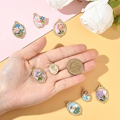 8個8スタイルアロイエナメルペンダント  ABSの模造パールと  花とオーバル  ミックスカラー  21~31x14~21x3~8.5mm  穴：1.8~3mm  1個/スタイル&nbsp;ENAM-YW0006-53
