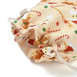 クリスマステーマの布プリント収納バッグ  巾着袋  長方形  ベージュ  18x13x0.4cm&nbsp;LS-ABAG-F010-02B-04