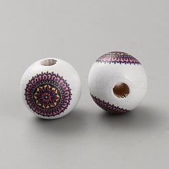 プリントウッドヨーロピアンビーズ  大穴丸いビーズ  花  赤ミディアム紫  15~15.5mm  穴：4mm&nbsp;LS-WOOD-CJC0001-20F