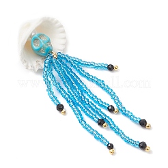 Dyed Synthetic Turquoise & Natural Black Onyx & Glass Seed Beaded Skull Jellyfish Big Pendants&nbsp;PALLOY-MZ00871-04