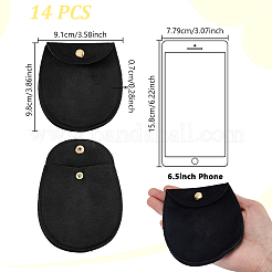 スナップボタン付きベルベットジュエリー収納バッグ14個。  オーバル  ブラック  9.8x9.1x0.7cm&nbsp;ABAG-GA0001-34B