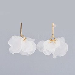 花びら透明アクリルダングルスタッドピアス  厚紙箱付き  真鍮とプラスチック製のピアスキャッチ  18KGP本金メッキ  ホワイト  34mm  ピン：0.9mm&nbsp;EJEW-JE03312-03