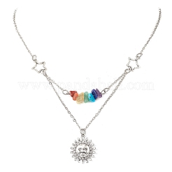 Chakra Gemstone Chip Beaded & Alloy Sun Moon Star Planet Pendant Brass Cable Chain Necklaces for Women&nbsp;NJEW-JN05794