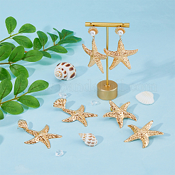 3 Pairs 3 Style Alloy Starfish Dangle Stud Earrings with Plastic Pearl Beaded&nbsp;EJEW-FI0002-95