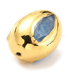 天然のクォーツビーズ  金色の真鍮エッジ付き  染め  オーバル  空色  15.5~16x11.5~12mm  穴：0.8mm&nbsp;G-B011-08G-C