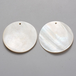 天然淡水シェルのペンダント  フラットラウンド  貝殻色  39x3mm  穴：1.6mm&nbsp;X-SHEL-R021-01