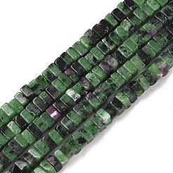 天然石ルビーインゾイサイトビーズ連売り  正方形  4x4x2.5~3mm  穴：1mm  約156~164個/連  15.08''（38.3cm）〜15.35''（39cm）&nbsp;G-I394-A02