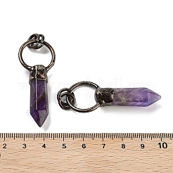 天然アメジストのファセット加工の尖った弾丸ペンダント  真鍮リングチャーム（丸カン付き）  赤銅鉱  48~50x20x9~10mm  穴：6mm&nbsp;G-A221-03B
